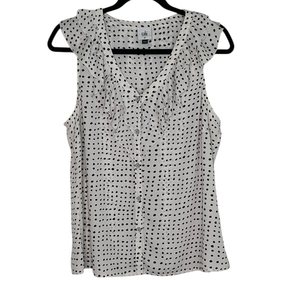 CAbi Style 4553 Black and White Polka Dot Blouse - Picture 1 of 6